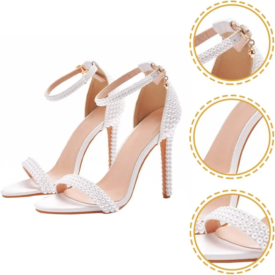 1 Pair Exquisite Pearl High Heels Bride Pump Shoes High Heel Sandals Party Evening High Heel White 5. 5