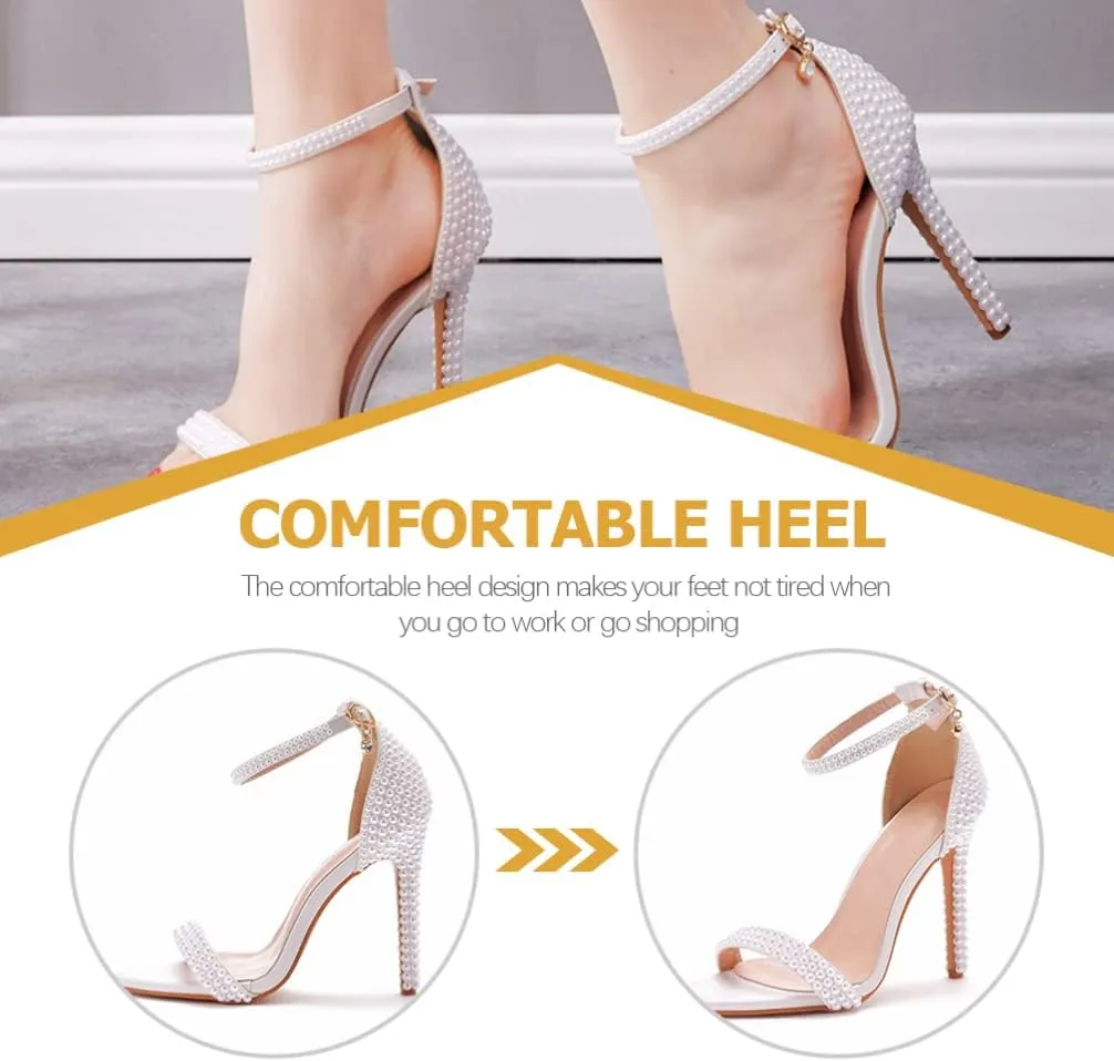 1 Pair Exquisite Pearl High Heels Bride Pump Shoes High Heel Sandals Party Evening High Heel White 5. 5