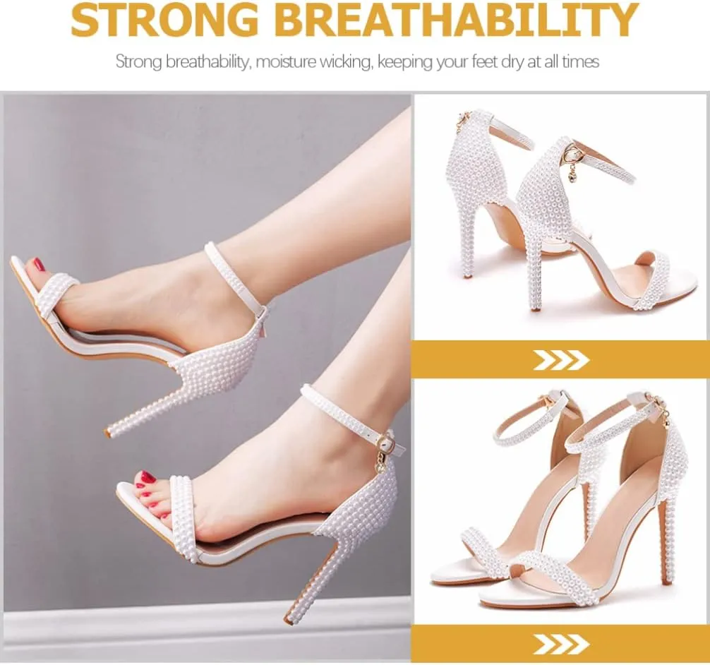 1 Pair Exquisite Pearl High Heels Bride Pump Shoes High Heel Sandals Party Evening High Heel White 5. 5