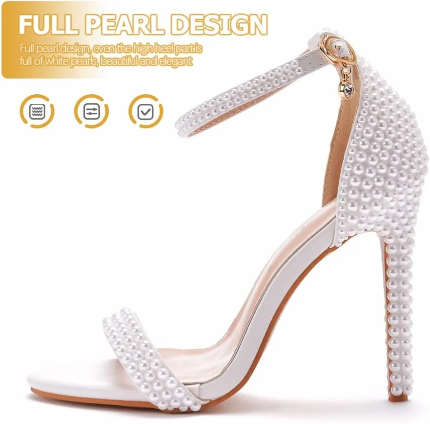 1 Pair Exquisite Pearl High Heels Bride Pump Shoes High Heel Sandals Party Evening High Heel White 5. 5