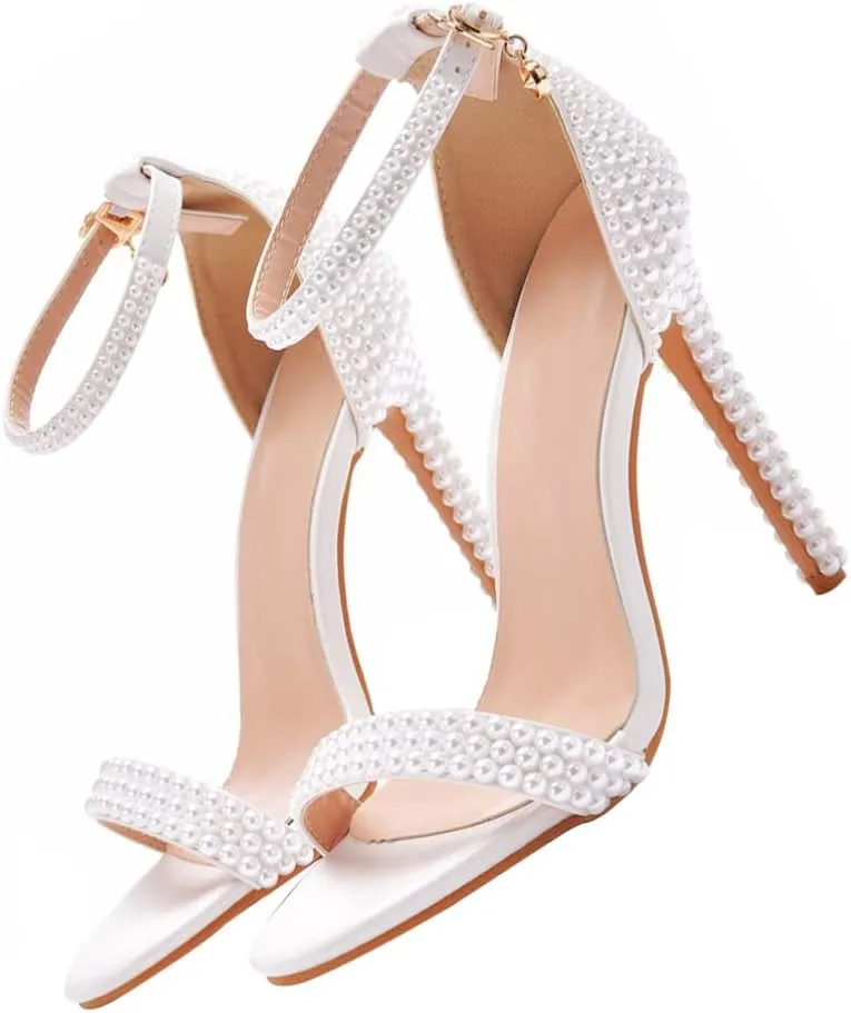 1 Pair Exquisite Pearl High Heels Bride Pump Shoes High Heel Sandals Party Evening High Heel White 5. 5