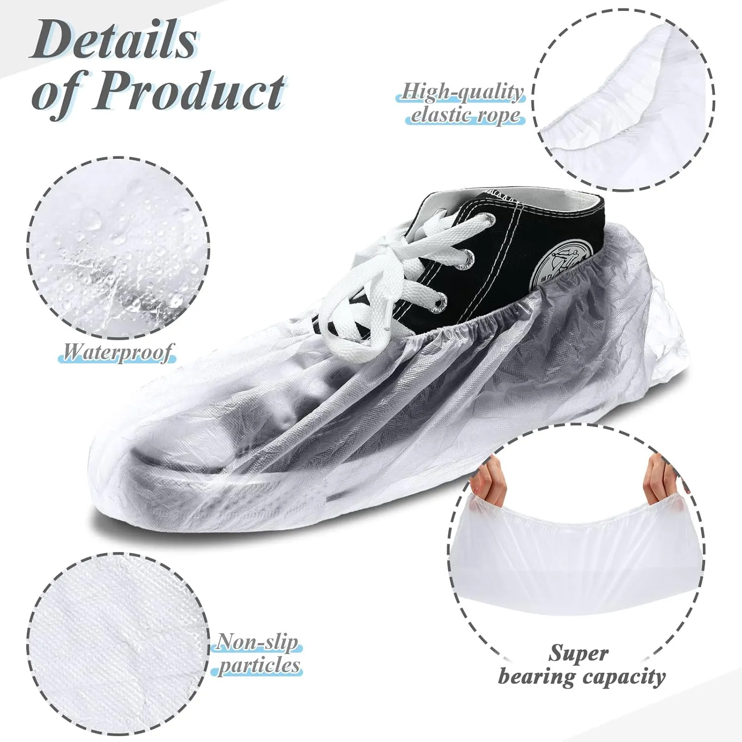 1000 Pcs Disposable Shoe Covers Boot Cover Waterproof Non Slip Shoe Protector Booties Covers for Indoor Carpet Floor Workplace Protection, One Size Fit Most(White)