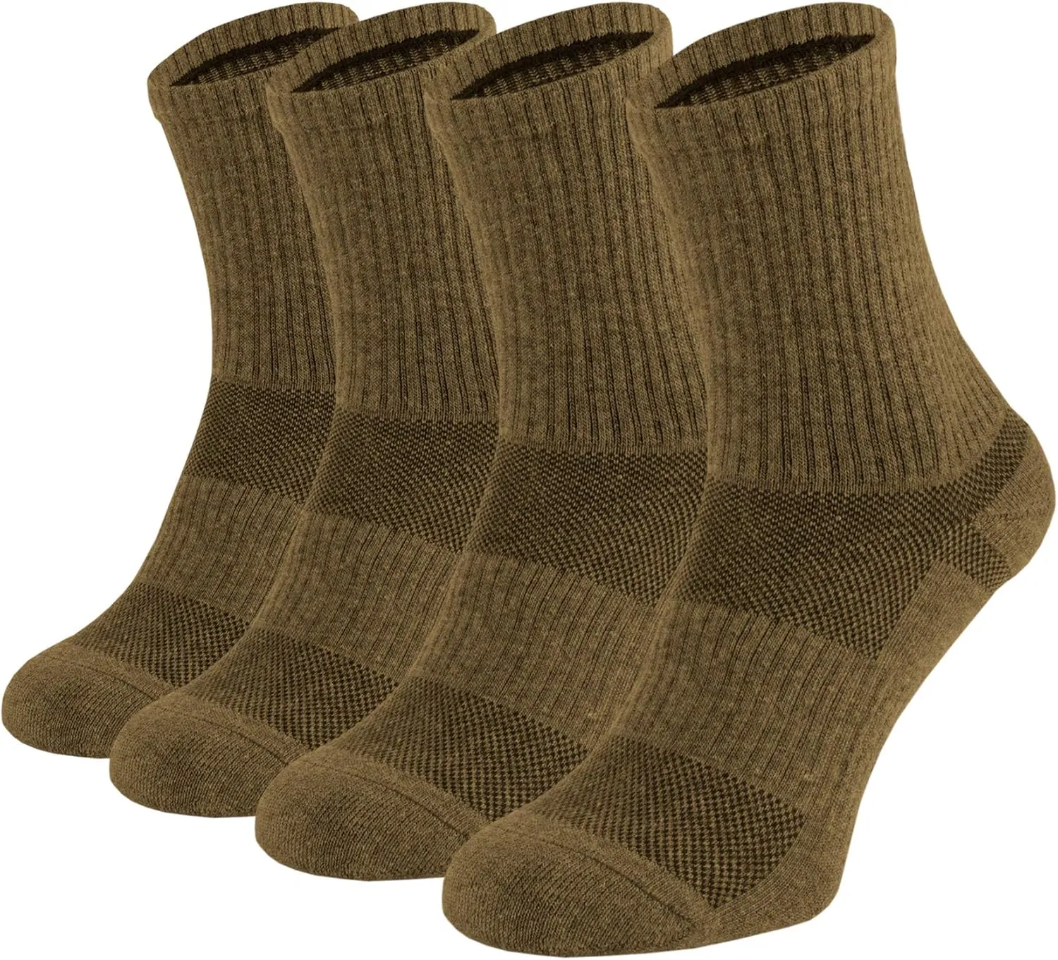 281Z Military Cotton Micro Crew Boot Socks - Cushioned Sole - Moisture Wicking - Hiking Outdoor (Coyote Brown)