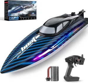 30KMH RC Remote Control Boat with 7 LED Light Modes Waterproof Electric Fast Speed Boat for Adults Kids 8-12 Lake Pool Water Play,Self-righting,Demo,Water Cooling,20Mins,Low Battery Alert,2.4Ghz,Blue