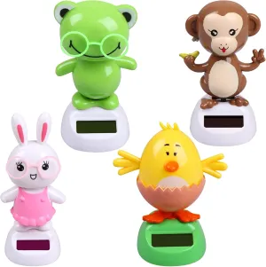 4 Solar Dancing Monkey Toy Solar Powered Dancing Hen in Colorful Pots Swinging Rabbit Animals Flip Flap Animated Bobblehead Dancer Window Frog Sun Catcher Car Dashboard Decor Portable Suncatchers