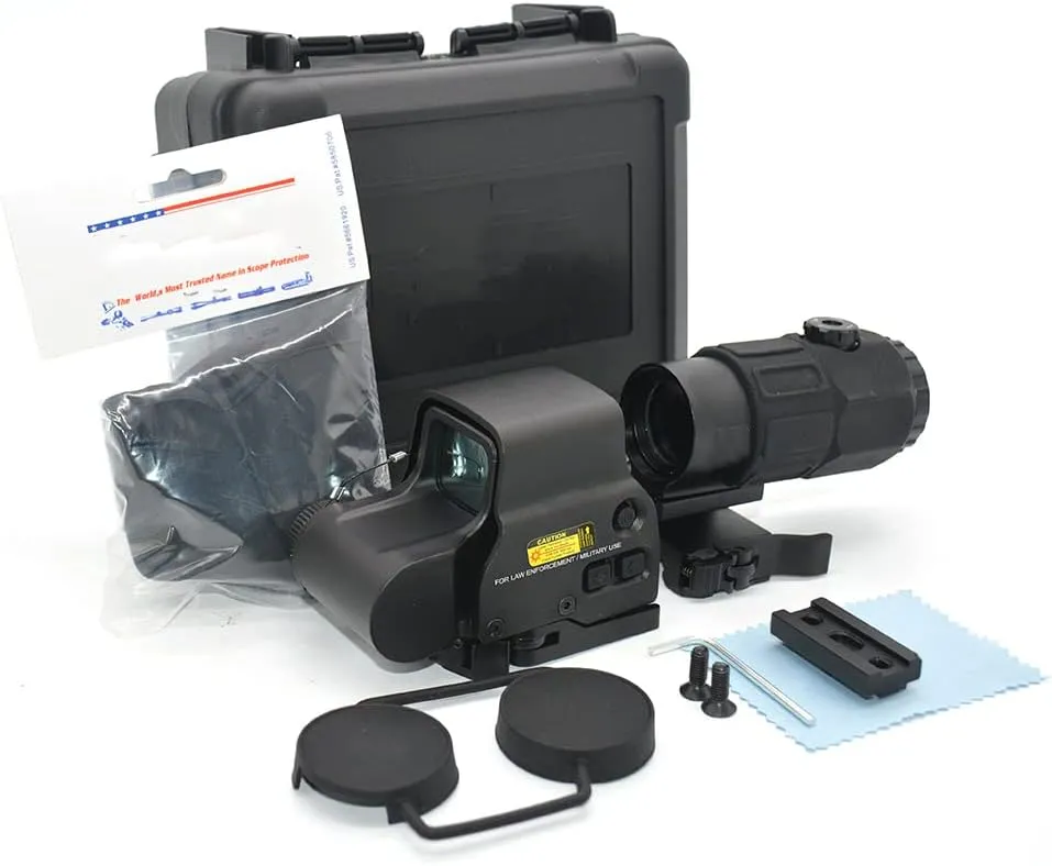 558 5X Sight Combo 558 Green/Red Dot Holographic Sight Scope   5X Magnifying Glass, Quick Release Holographic Rollover Multiplier, for 20mm Rail Mount