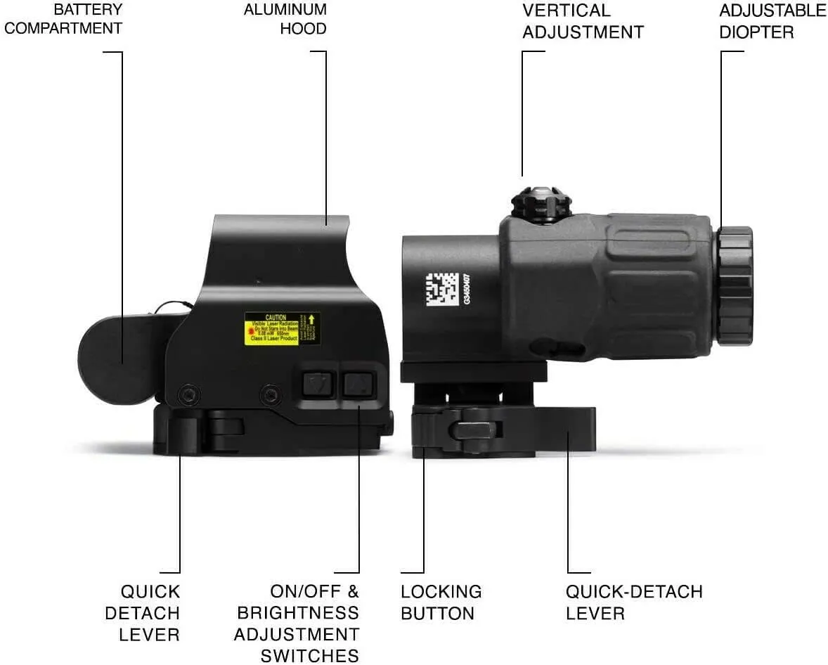 558 5X Sight Combo 558 Green/Red Dot Holographic Sight Scope   5X Magnifying Glass, Quick Release Holographic Rollover Multiplier, for 20mm Rail Mount