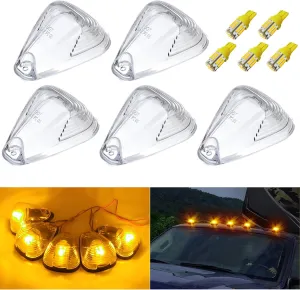 5X Clear Cab Roof Marker Running Light   5X Amber Yellow 5050-SMD 194 168 T10 LED Bulb Compatible with Ford E150 E250 E350 E450 F150 F250 F350 F450 F550 Super Duty Pickup Trucks 1999-2016