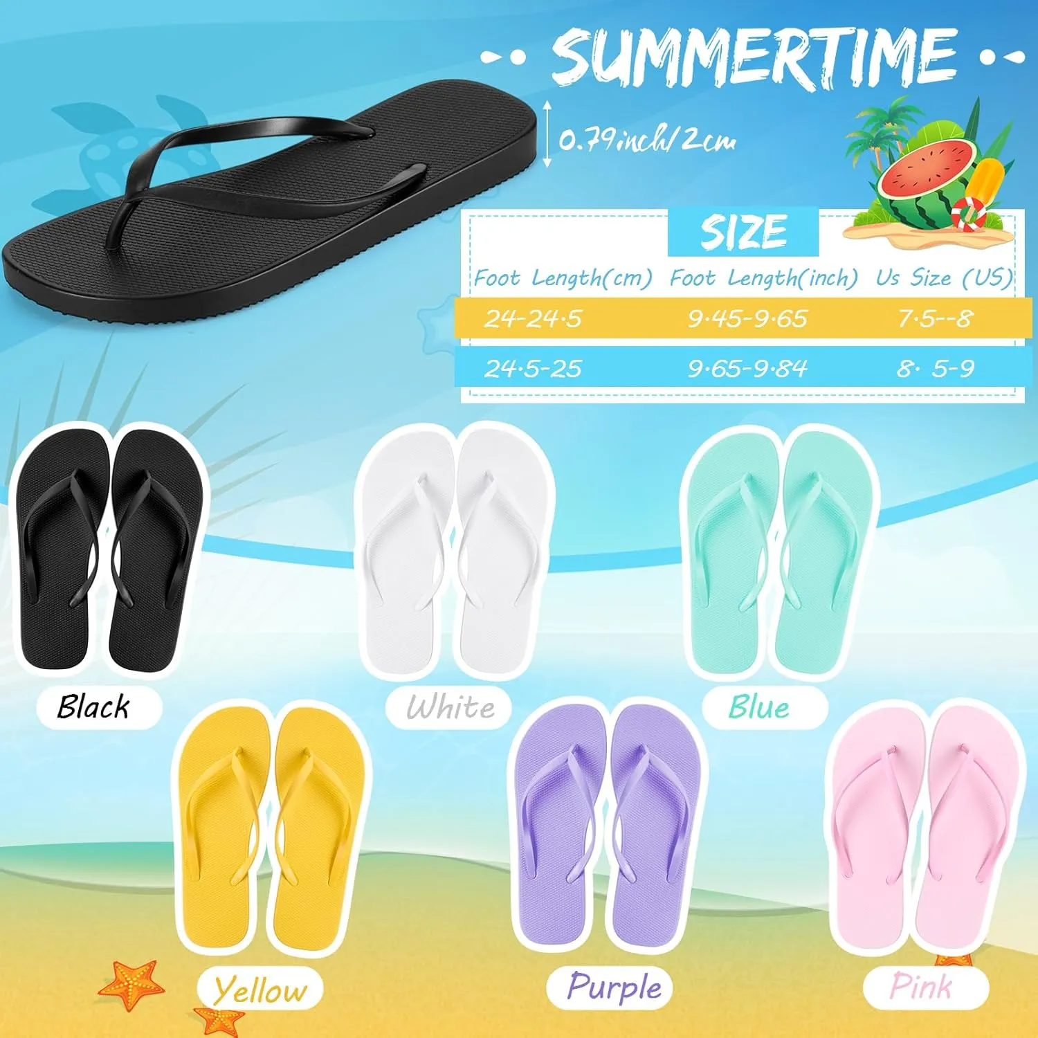 6 Pairs Flip Flops for Women Colorful Soft Lightweight Non Slip Shower Flip Flops for Summer Beach Pool Wedding Party