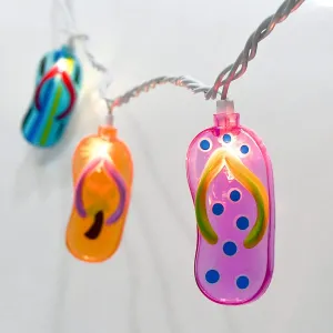 8.5Ft Tricolor Slipper String Lights, Outdoor Beach Slipper String Lights with 10 Colorful Flip Flop, Summer Waterproof Hanging Slipper Lights for Summer Camp Tent Wedding Holiday Party Decor