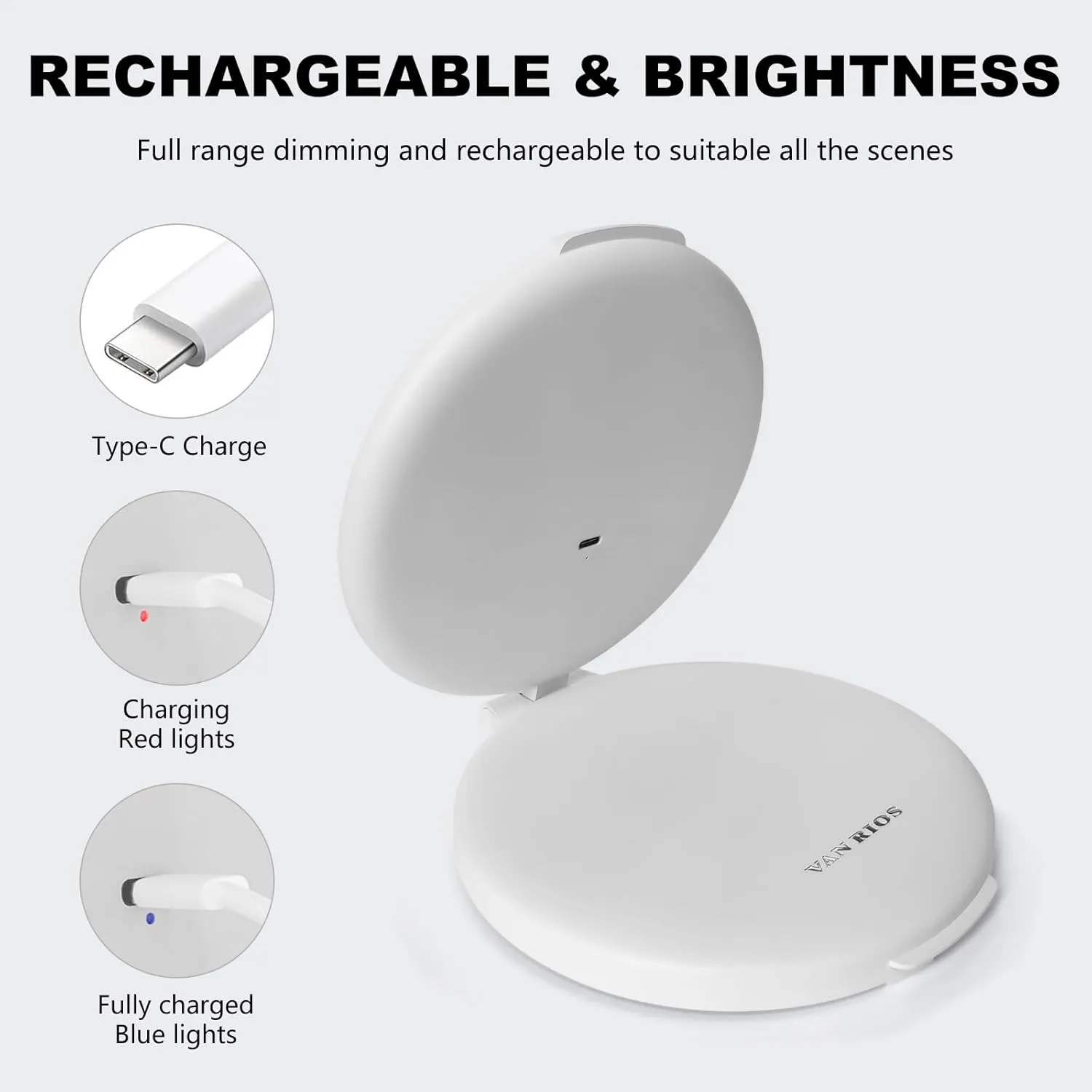 96 LEDs' Folding Rechargeable and 10x Magnification Makeup Mirror with Lights,6.3 Inch Double Sided Portable Travel Mirror with Case for Myopia and Makeup Fanatics Travel Essentials