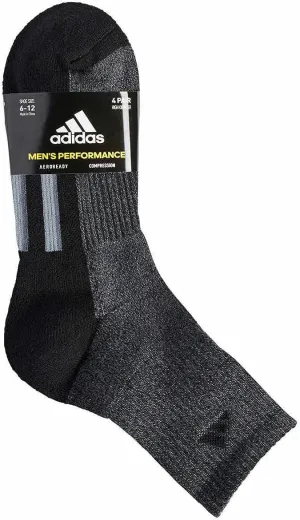 adidas Mens 4 Pair Performance High Quarter Socks (Dark Grey/Black, Shoe Size 6-12)
