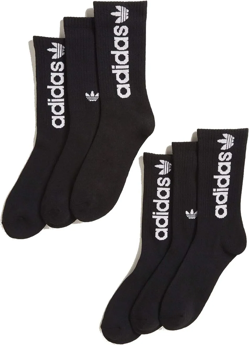 Adidas Men's Athletic Sport Moisture Wicking Cushioned Crew Socks 6-Pack/ 6-Pair (Shoe Size 6-12) (Black/White)