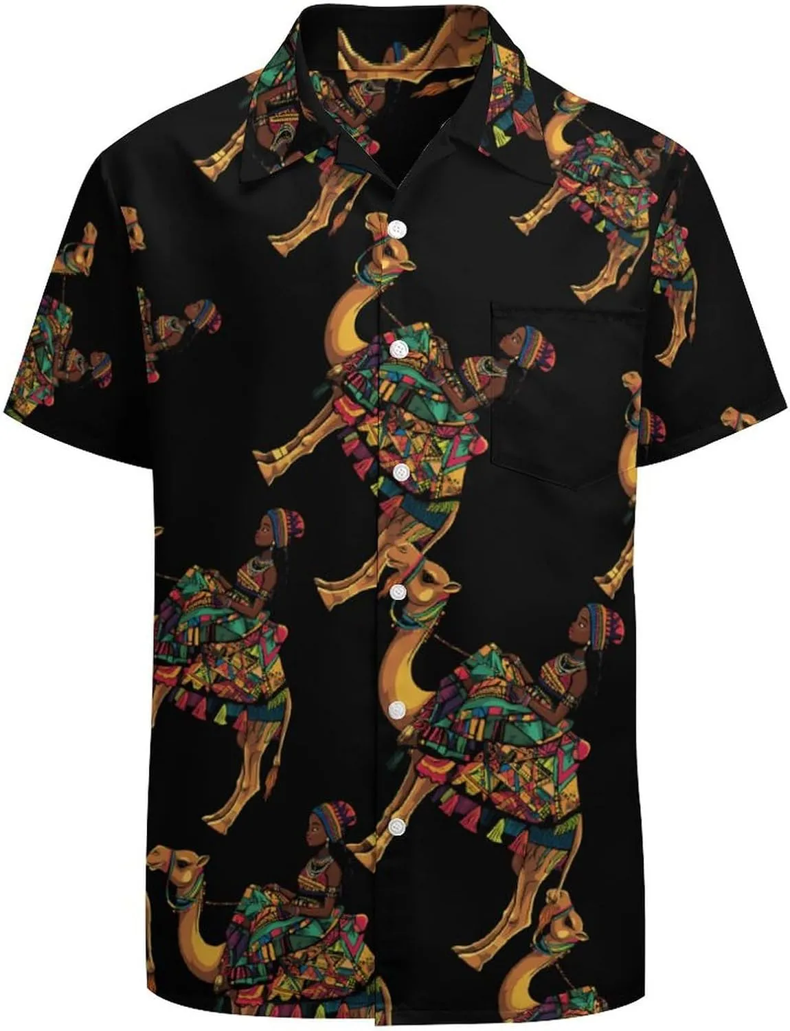African Girl Sitting On Ca-mel Men's Short Sleeve Shirts Casual Button Down Shirt Dress Tee Tops for Beach Work