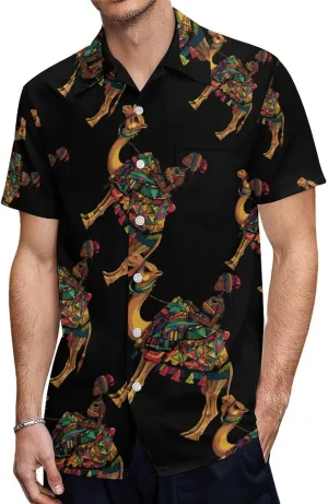 African Girl Sitting On Ca-mel Men's Short Sleeve Shirts Casual Button Down Shirt Dress Tee Tops for Beach Work