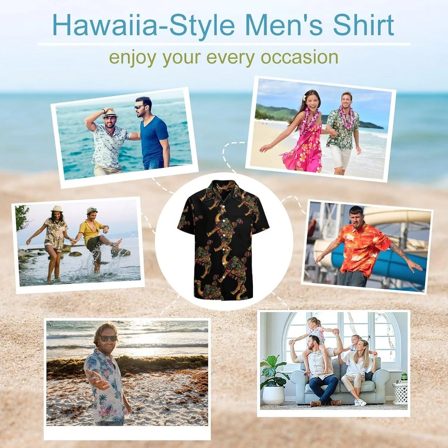 African Girl Sitting On Ca-mel Men's Short Sleeve Shirts Casual Button Down Shirt Dress Tee Tops for Beach Work