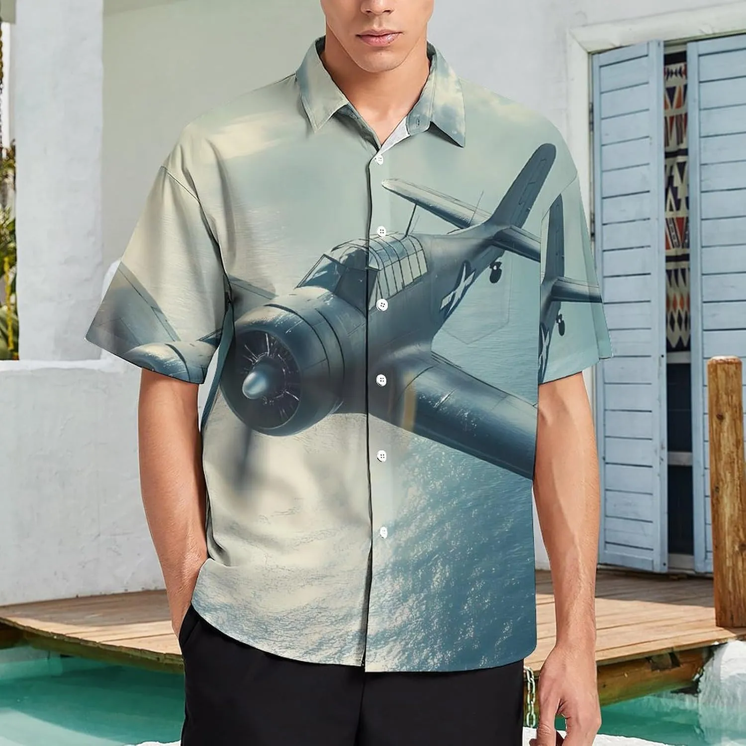 Airplane Aviation Hawaiian Shirt for Men Short Sleeve Beach Shirts Casual Beach Party Clothing Tops