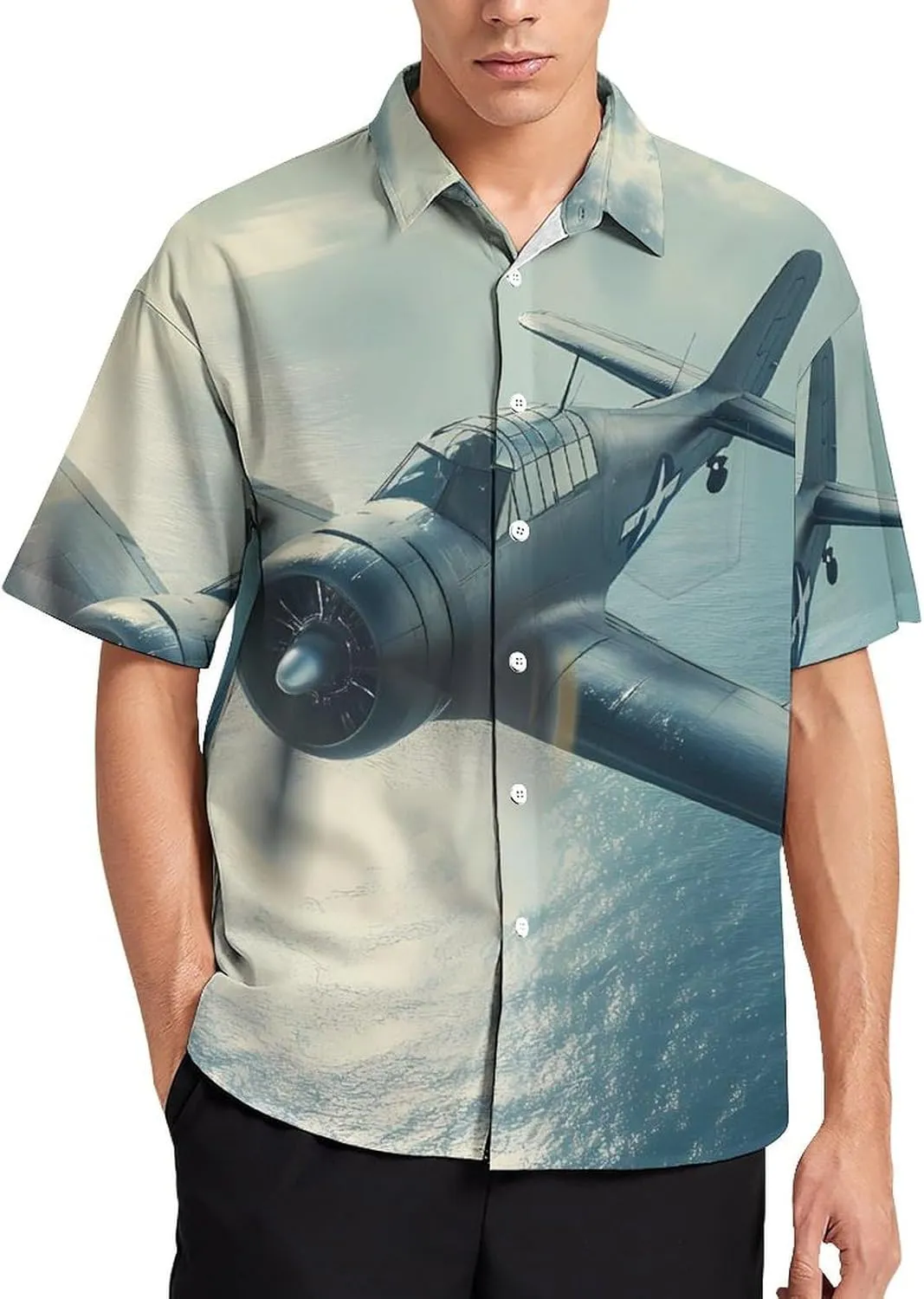Airplane Aviation Hawaiian Shirt for Men Short Sleeve Beach Shirts Casual Beach Party Clothing Tops