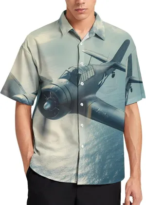 Airplane Aviation Hawaiian Shirt for Men Short Sleeve Beach Shirts Casual Beach Party Clothing Tops