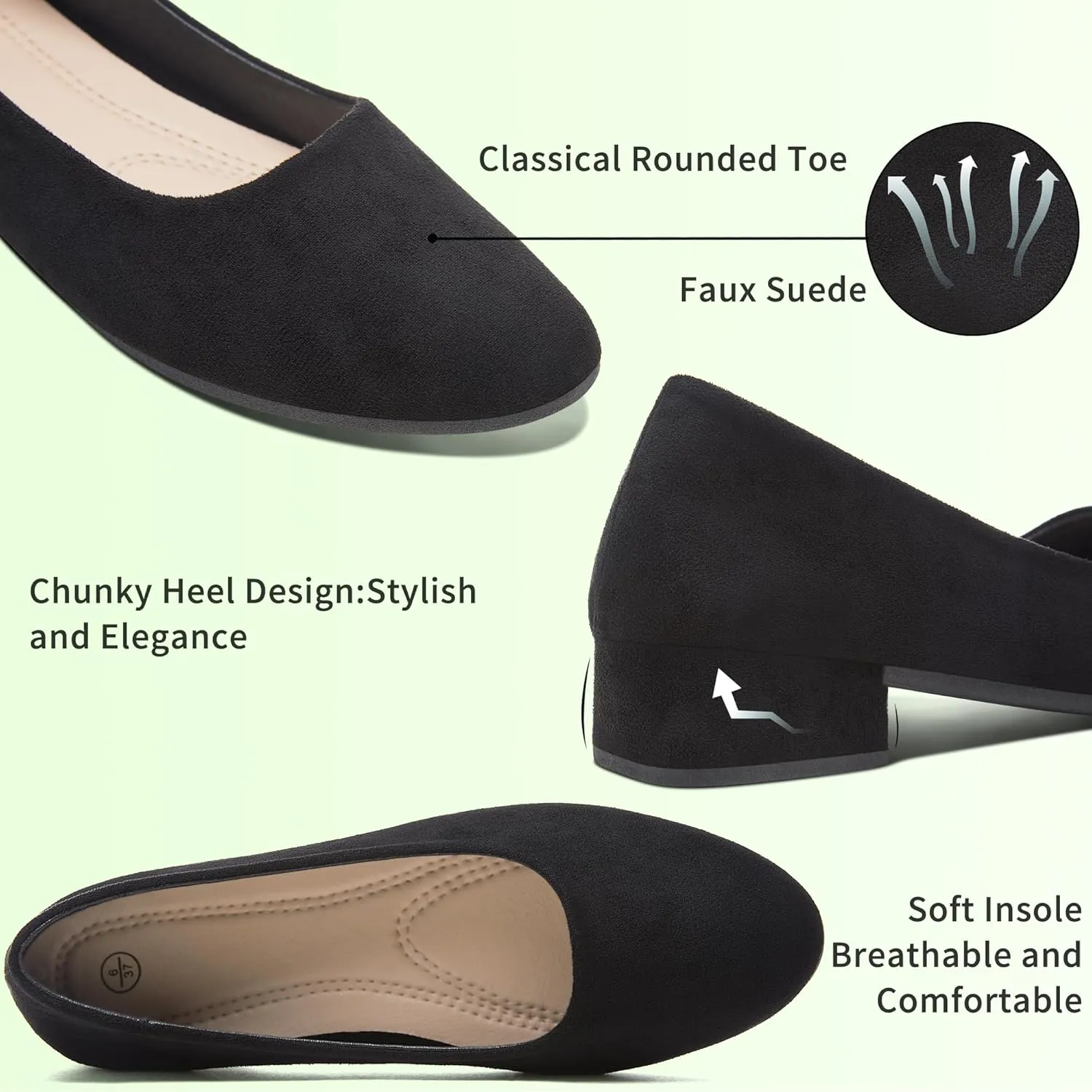 AISFAES Women Pumps Low Chunky Rounded Toe Heels Healed Dress Pumps Elegant Wedges Working Shoes