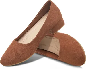 AISFAES Women Pumps Low Chunky Rounded Toe Heels Healed Dress Pumps Elegant Wedges Working Shoes
