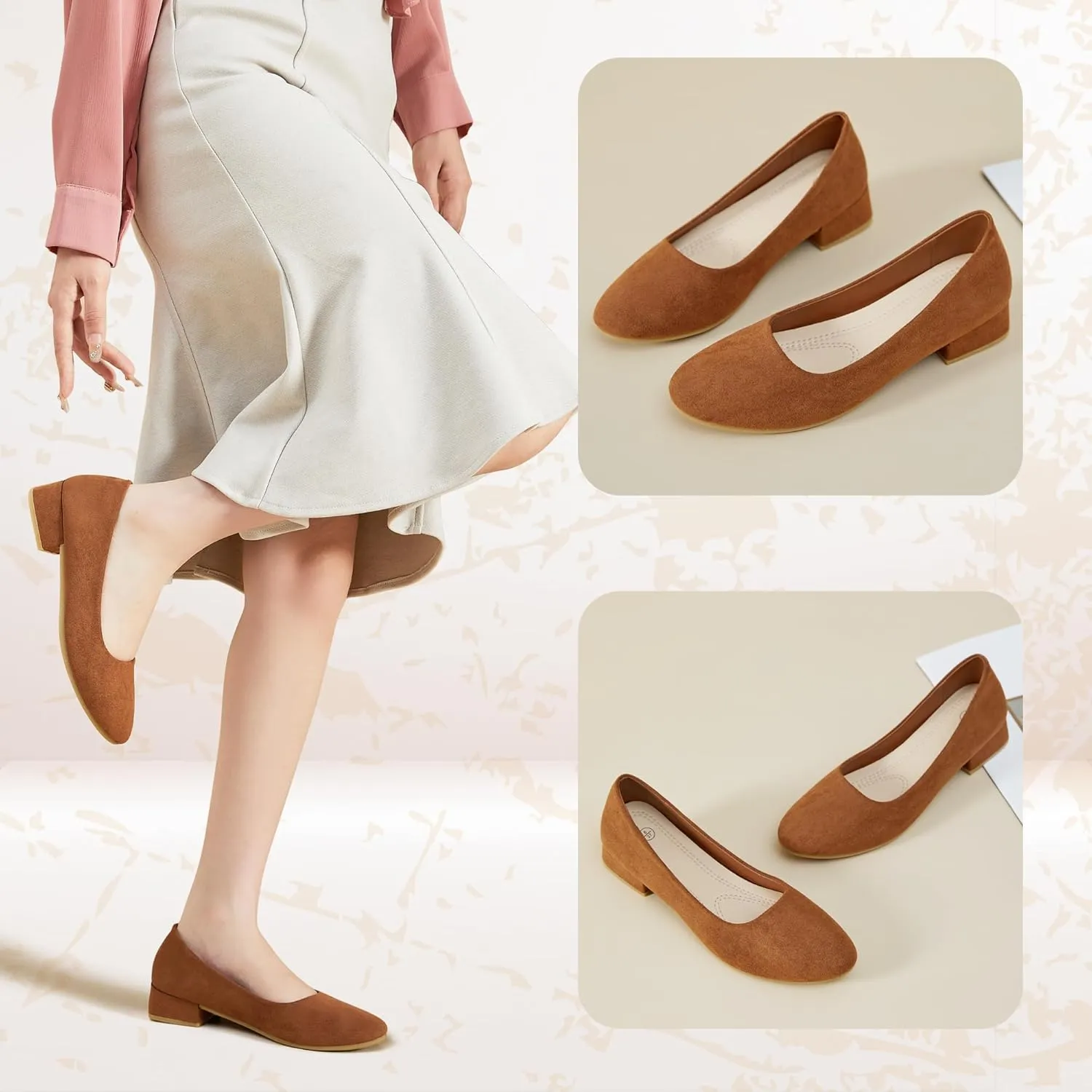 AISFAES Women Pumps Low Chunky Rounded Toe Heels Healed Dress Pumps Elegant Wedges Working Shoes