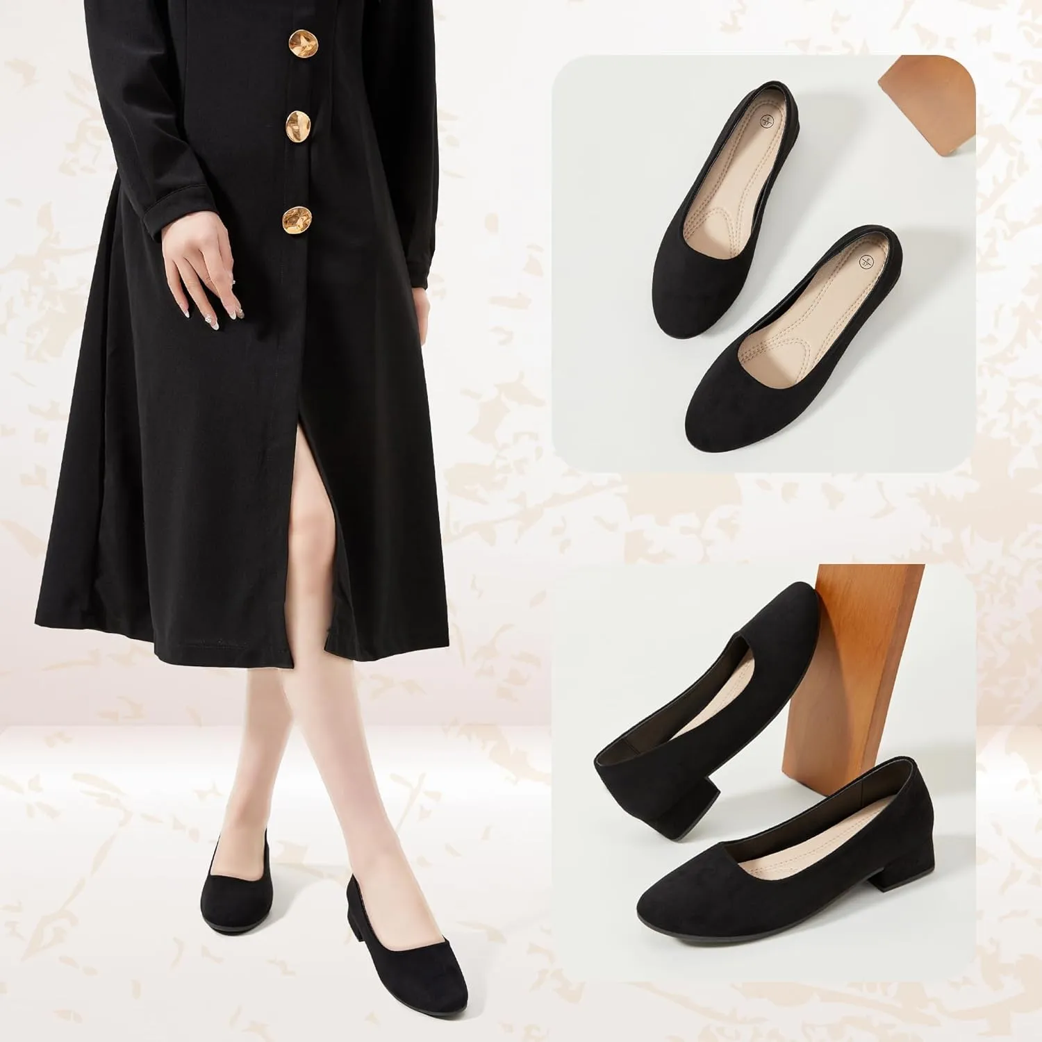 AISFAES Women Pumps Low Chunky Rounded Toe Heels Healed Dress Pumps Elegant Wedges Working Shoes