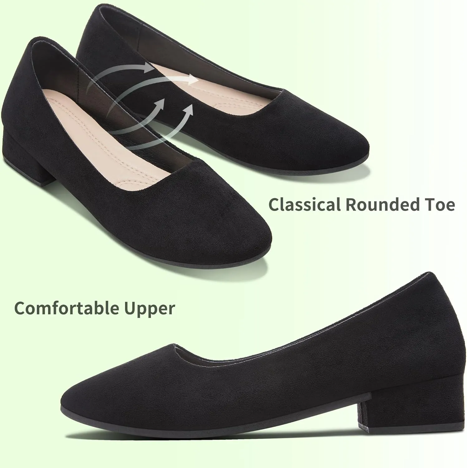 AISFAES Women Pumps Low Chunky Rounded Toe Heels Healed Dress Pumps Elegant Wedges Working Shoes