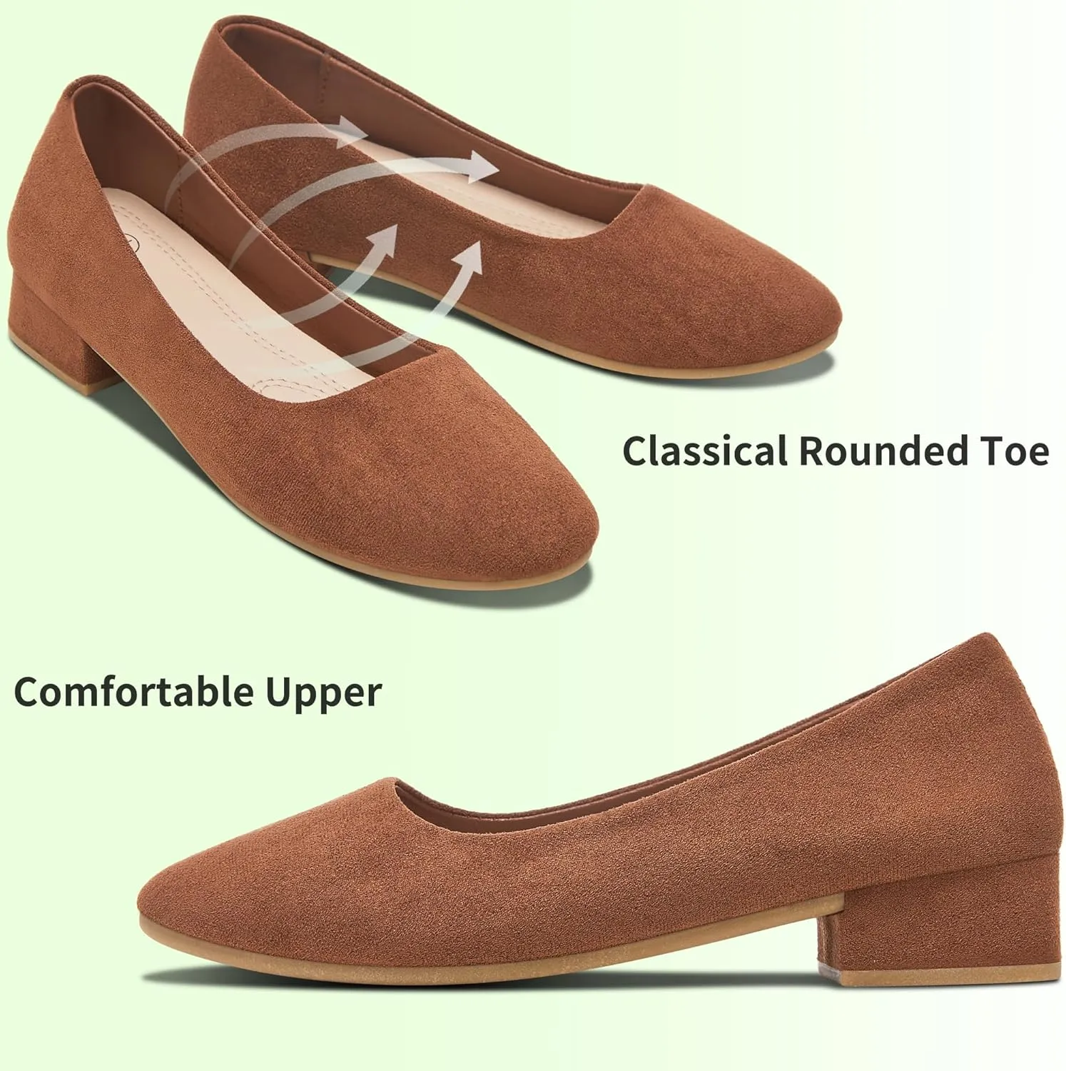 AISFAES Women Pumps Low Chunky Rounded Toe Heels Healed Dress Pumps Elegant Wedges Working Shoes