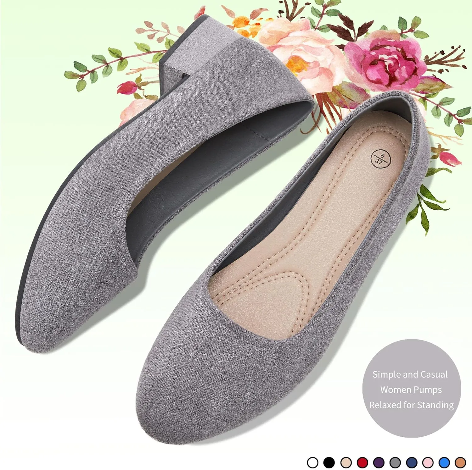 AISFAES Women Pumps Low Chunky Rounded Toe Heels Healed Dress Pumps Elegant Wedges Working Shoes
