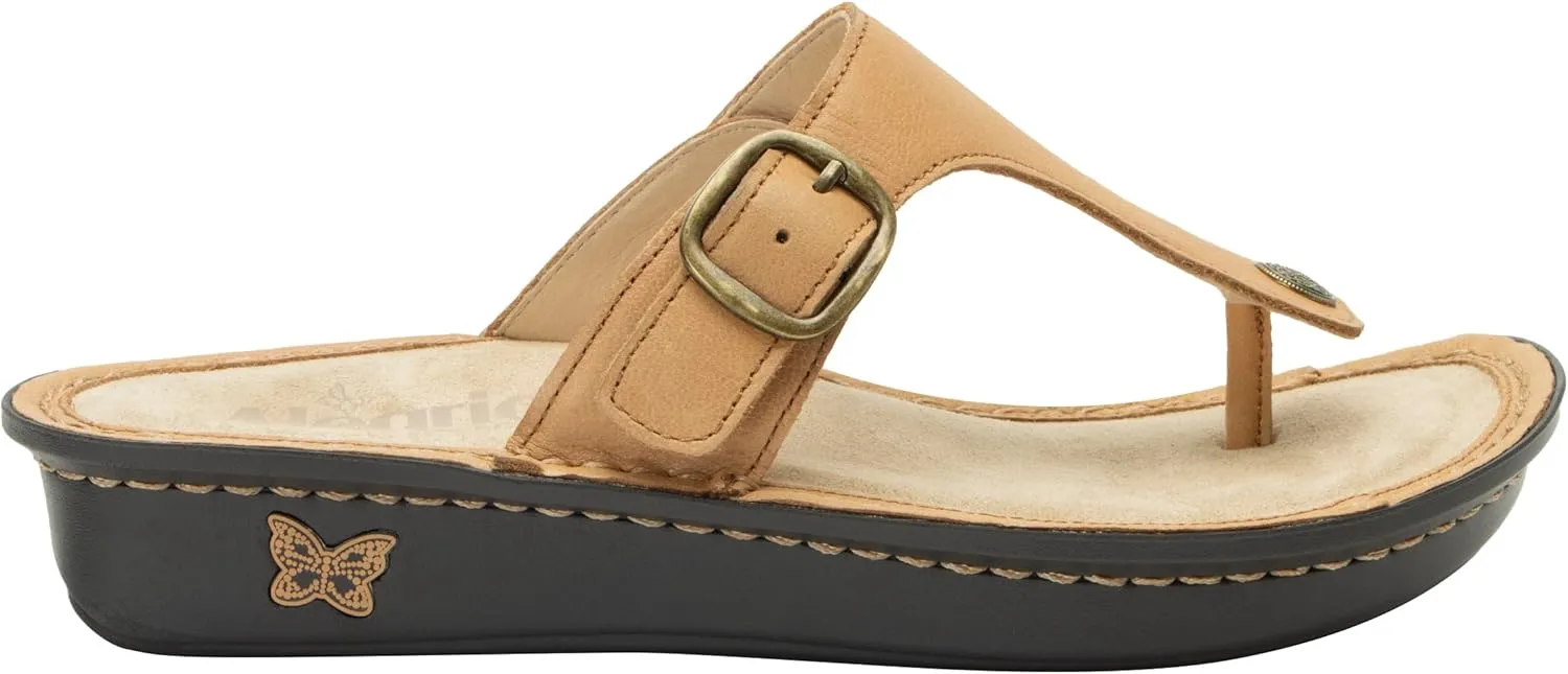 Alegria Women Vella - Timeless Comfort, Arch Support and Travel Style - Casual Flip Flop Slide for Everyday Elegance - Lightweight Leather Thong Sandal