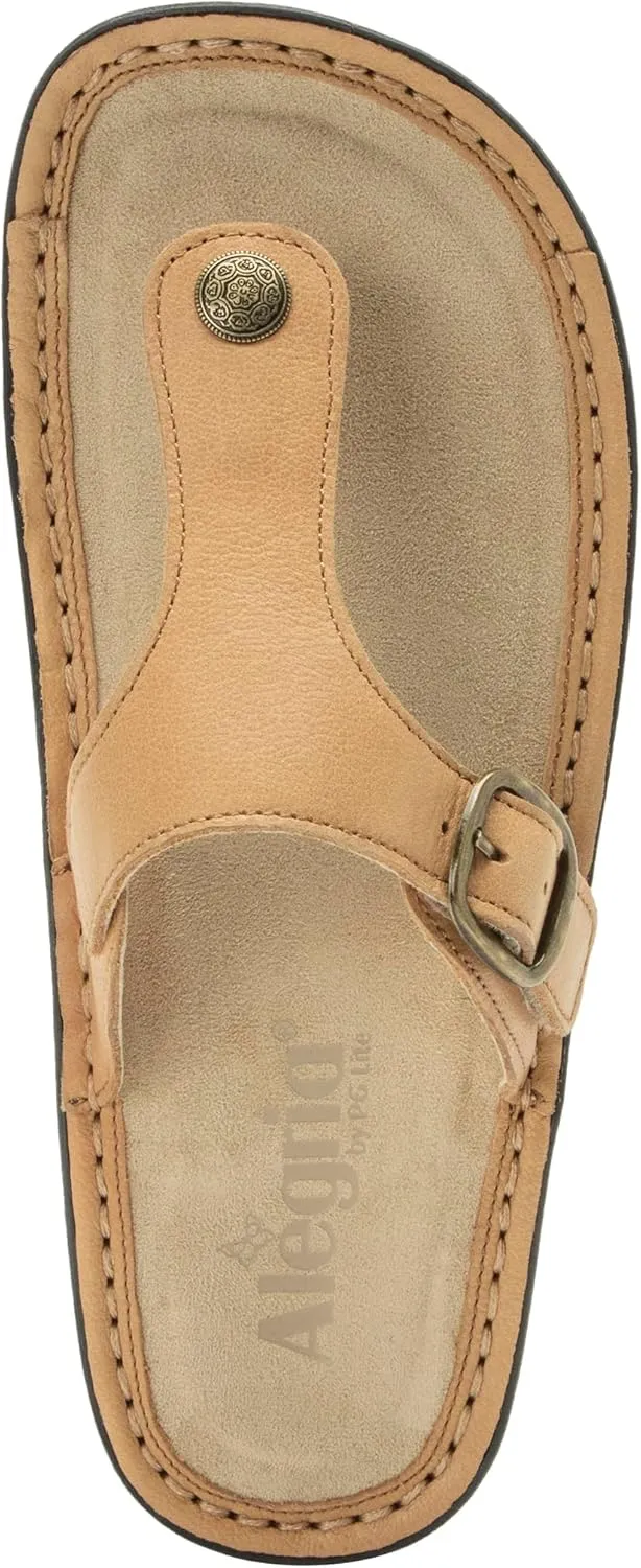 Alegria Women Vella - Timeless Comfort, Arch Support and Travel Style - Casual Flip Flop Slide for Everyday Elegance - Lightweight Leather Thong Sandal