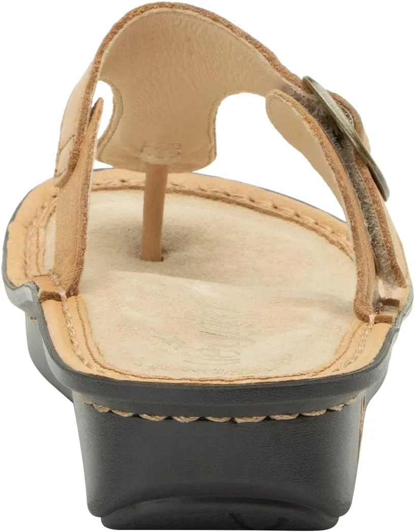 Alegria Women Vella - Timeless Comfort, Arch Support and Travel Style - Casual Flip Flop Slide for Everyday Elegance - Lightweight Leather Thong Sandal
