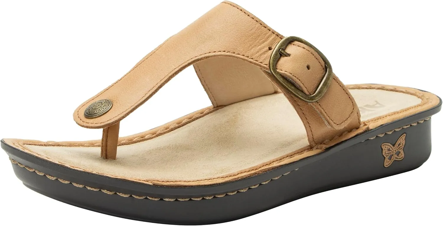 Alegria Women Vella - Timeless Comfort, Arch Support and Travel Style - Casual Flip Flop Slide for Everyday Elegance - Lightweight Leather Thong Sandal
