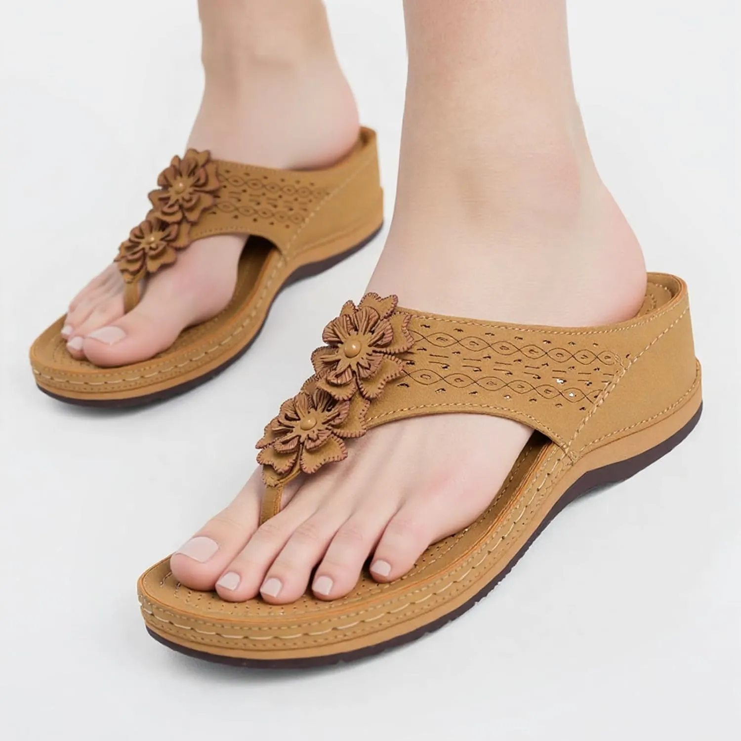 Alexis Leroy Women's Comfort Cut-Out Vamp Open Toe Wedge Slide Sandals