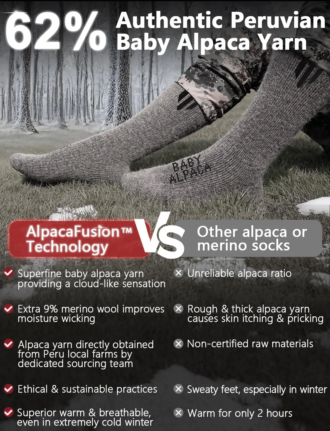 Alpaca Wool Heavyweight Thermal Boot Socks Winter Hunting Hiking Working Cold Weather Cushioned