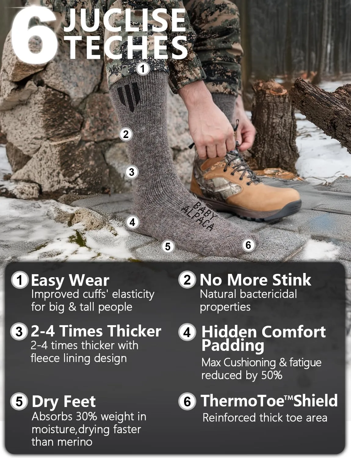 Alpaca Wool Heavyweight Thermal Boot Socks Winter Hunting Hiking Working Cold Weather Cushioned