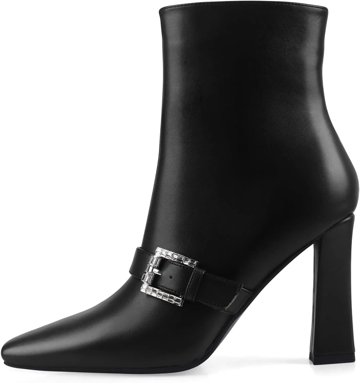 Ankle Boots Chunky High Heel Black Booties Closed Square Toe Short Boot with Side Zipper 4 Inches Heel Crocodile Pattern for Women Ladies Sexy