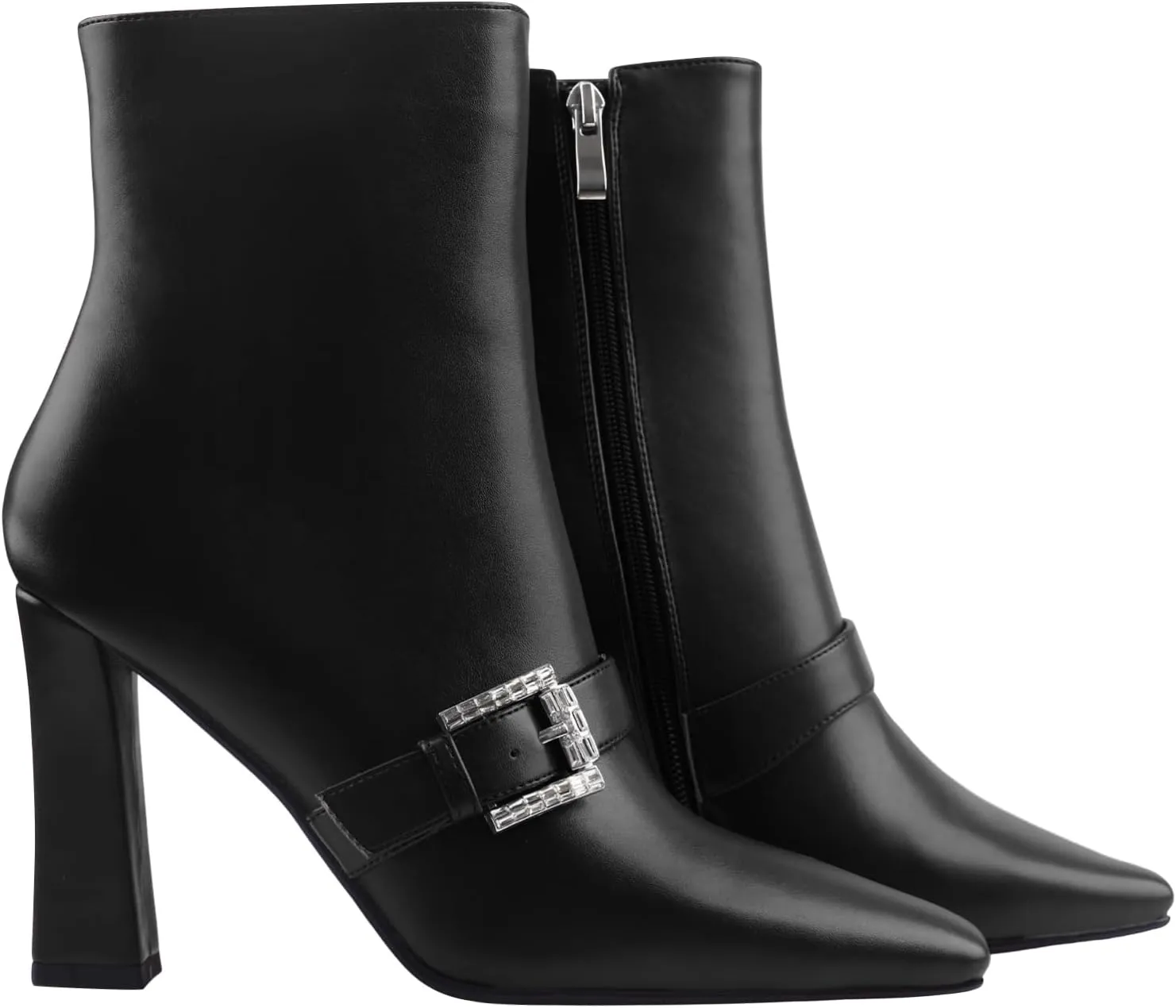 Ankle Boots Chunky High Heel Black Booties Closed Square Toe Short Boot with Side Zipper 4 Inches Heel Crocodile Pattern for Women Ladies Sexy