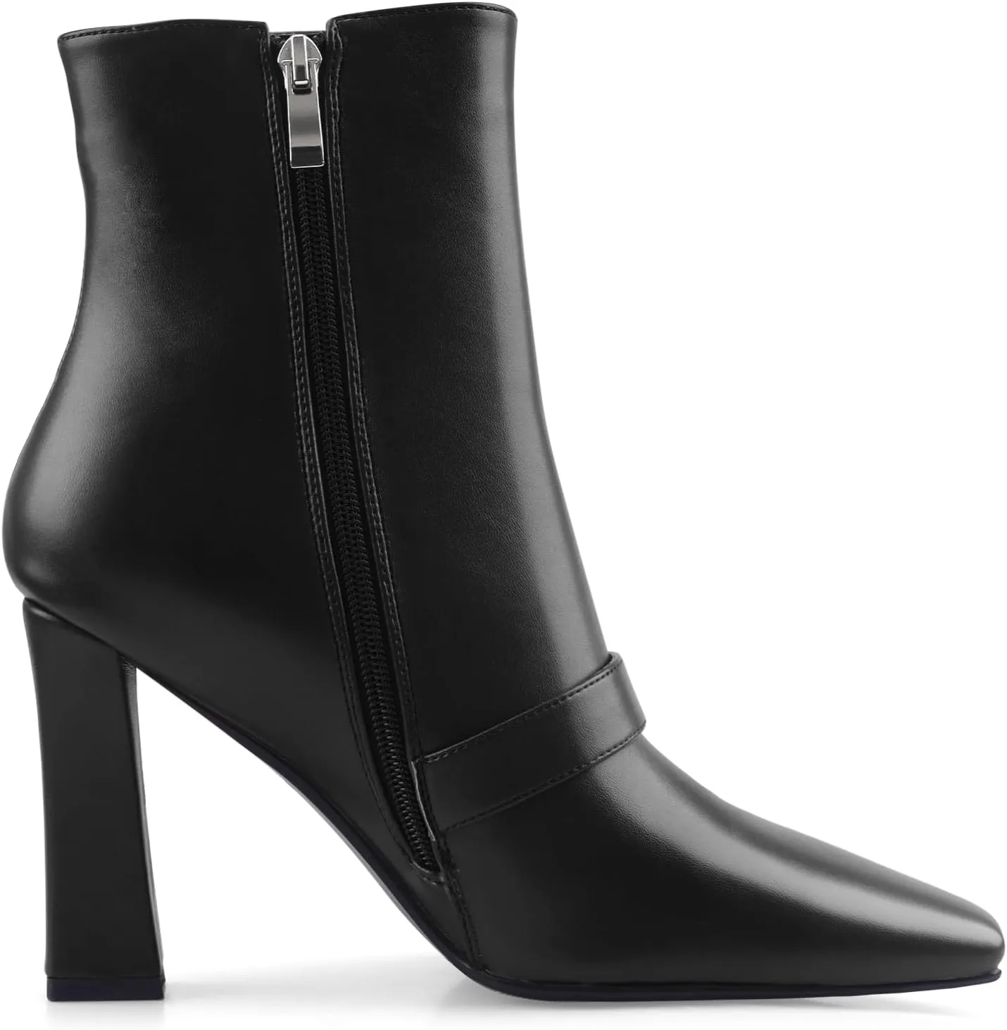 Ankle Boots Chunky High Heel Black Booties Closed Square Toe Short Boot with Side Zipper 4 Inches Heel Crocodile Pattern for Women Ladies Sexy