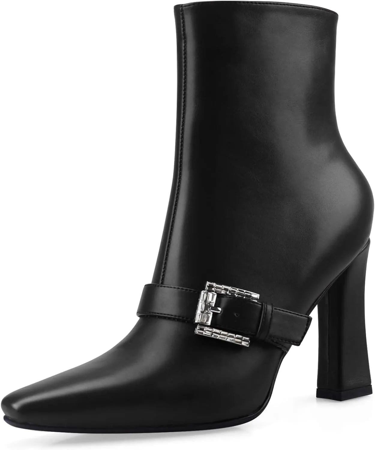 Ankle Boots Chunky High Heel Black Booties Closed Square Toe Short Boot with Side Zipper 4 Inches Heel Crocodile Pattern for Women Ladies Sexy