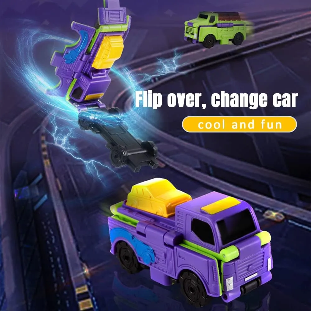Anti-Reverse Car Toy Set, 2022 New Reverse Car Toy Set, Transforming Toys Car, Children's Creative Mini Transforming Car, 2-in-1 Flip Transformation Cars Toys Convert Two Forms in 3 Seconds (E)