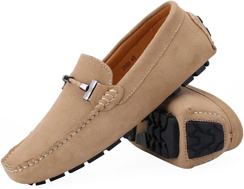 ANUFER Mens Elegant Buckle Loafers Comfort Suede Driving Shoes Stylish Moccasin Slippers