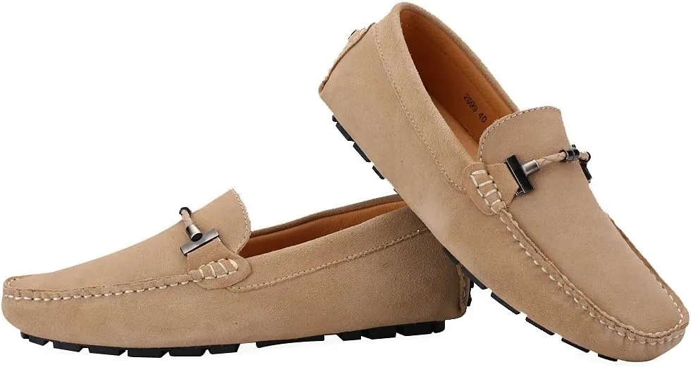 ANUFER Mens Elegant Buckle Loafers Comfort Suede Driving Shoes Stylish Moccasin Slippers