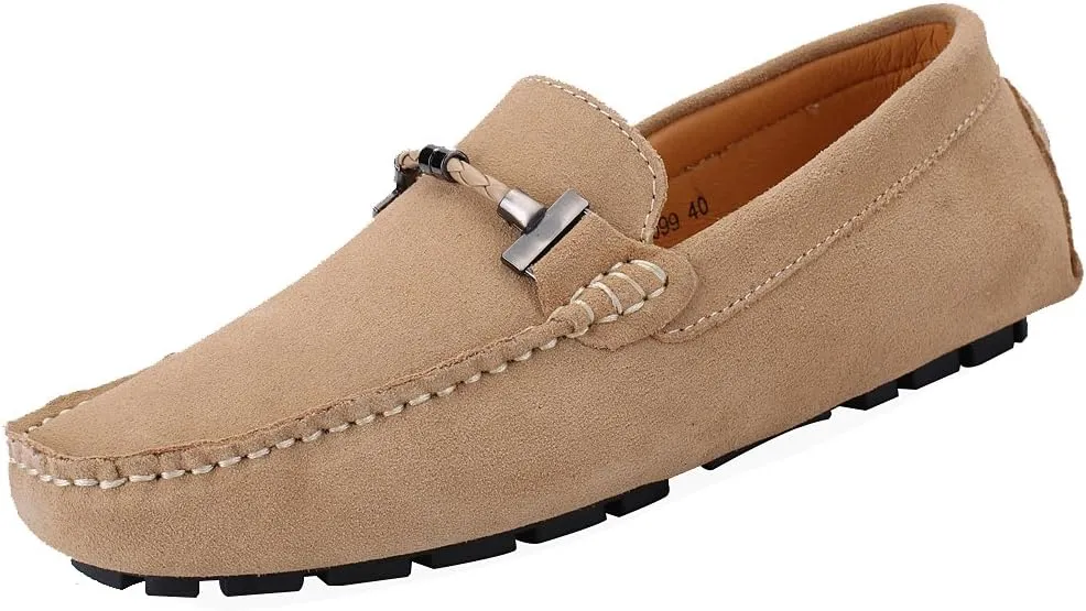ANUFER Mens Elegant Buckle Loafers Comfort Suede Driving Shoes Stylish Moccasin Slippers