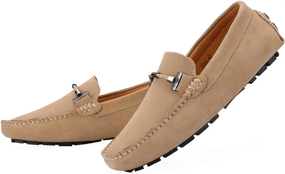 ANUFER Mens Elegant Buckle Loafers Comfort Suede Driving Shoes Stylish Moccasin Slippers
