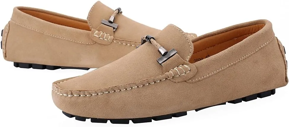 ANUFER Mens Elegant Buckle Loafers Comfort Suede Driving Shoes Stylish Moccasin Slippers