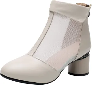 ANUFER Women's Elegant Block Heel Ankle Boots Breathable Mesh Hollowed-out Summer Booties Pumps