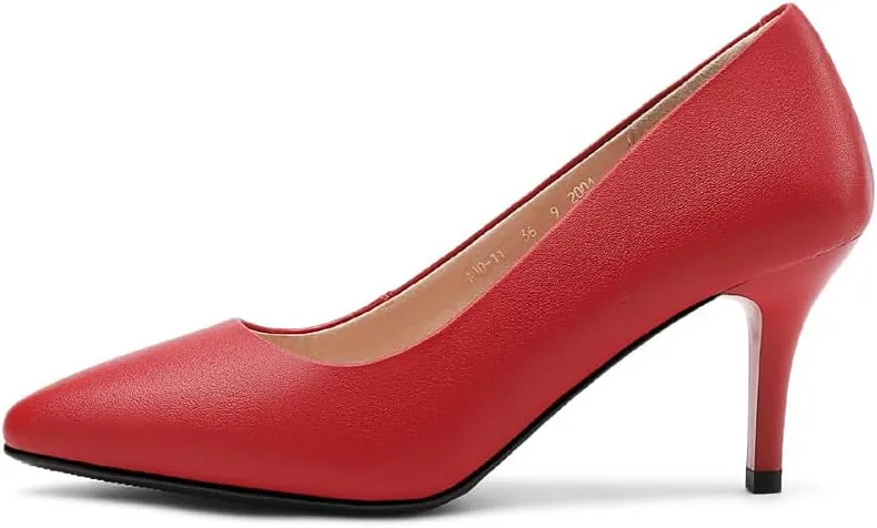 ANUFER Women's Full Genuine Leather 5CM/7CM/9CM High Heels Elegant Pointed Toe Pumps Office Work Shoes