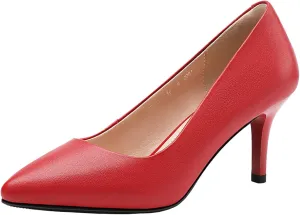 ANUFER Women's Full Genuine Leather 5CM/7CM/9CM High Heels Elegant Pointed Toe Pumps Office Work Shoes